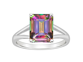 Picture of 10x8mm Emerald Cut Mystic Topaz Rhodium Over Sterling Silver Ring