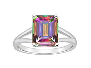 10x8mm Emerald Cut Mystic Topaz Rhodium Over Sterling Silver Ring