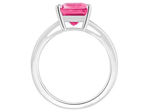 10x8mm Emerald Cut Pink Topaz Rhodium Over Sterling Silver Ring