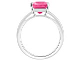 10x8mm Emerald Cut Pink Topaz Rhodium Over Sterling Silver Ring