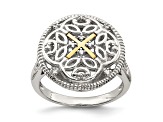 Rhodium Over Sterling Silver with 14K Accent Diamond Vintage Ring