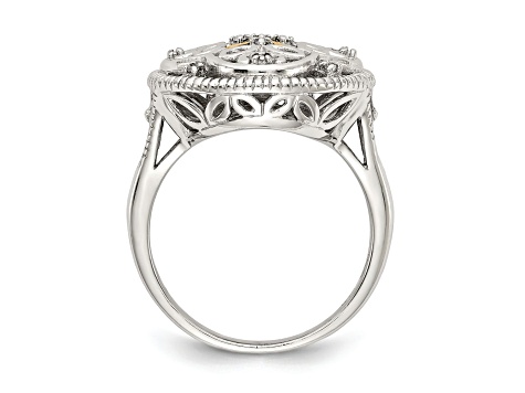 Rhodium Over Sterling Silver with 14K Accent Diamond Vintage Ring