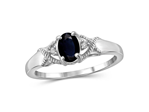 Black Sapphire with White Diamond Accent Rhodium Over Sterling Silver Ring 0.56ctw