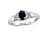 Black Sapphire with White Diamond Accent Rhodium Over Sterling Silver Ring 0.56ctw