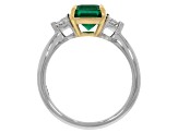 Green Emerald and White Diamond Platinum Ring. 1.84 CTW