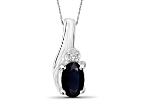 0.28ct Oval Black Sapphire with White Diamond Accent Rhodium Over Sterling Silver Pendant with Chain