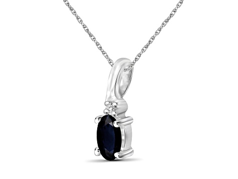 0.28ct Oval Black Sapphire with White Diamond Accent Rhodium Over Sterling Silver Pendant with Chain