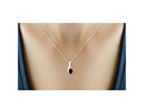 0.28ct Oval Black Sapphire with White Diamond Accent Rhodium Over Sterling Silver Pendant with Chain