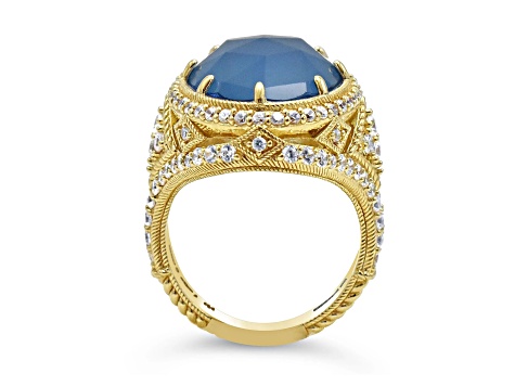 Judith Ripka 18x13mm Oval Lab Blue Quartz and Bella Luce 14K Gold Clad Ring
