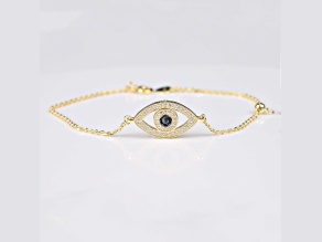 Blue Sapphire and Moissanite Evil Eye 14K Yellow Gold Over Sterling Silver Bracelet
