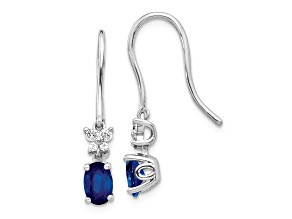 Rhodium Over 10k White Gold 0.14ctw Diamond and 1.11ctw Oval Sapphire Birthstone Dangle Earrings