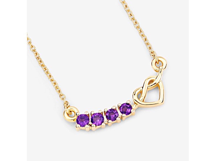 Round Purple Amethyst 18K Yellow Gold Over Sterling Silver Infinity Heart Necklace 0.24ctw