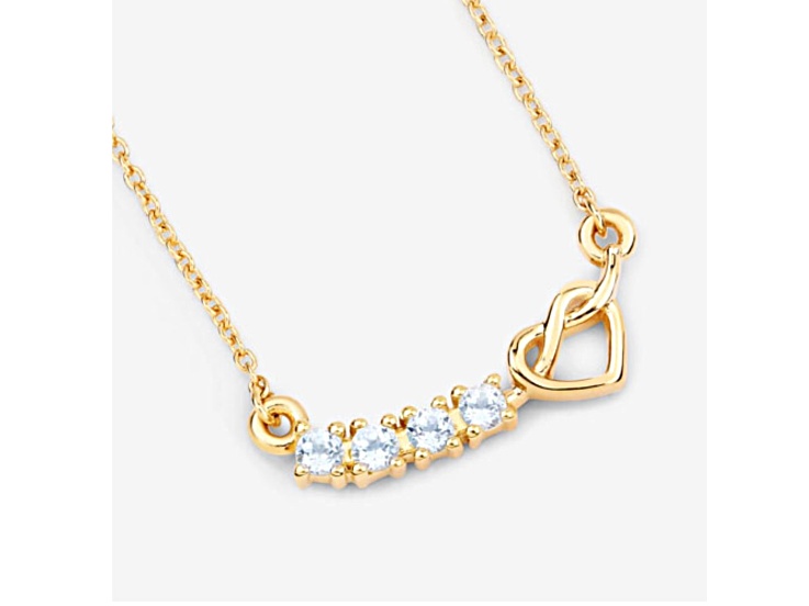Round Blue Aquamarine 18K Yellow Gold Over Sterling Silver Infinity Heart Necklace 0.24ctw