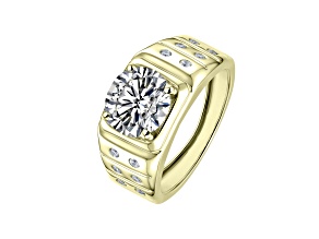 Large Clear Cubic Zirconia, 14K Gold Plated over Brass with Smaller Accent CZ Adjustable Band Ring