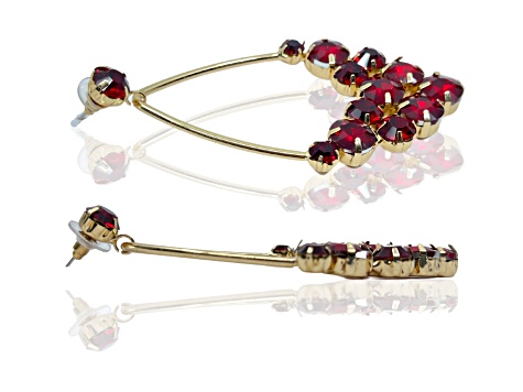 Off Park® Collection, Gold Tone V-Shape Cluster Crystal Siam Red Oval Earrings.