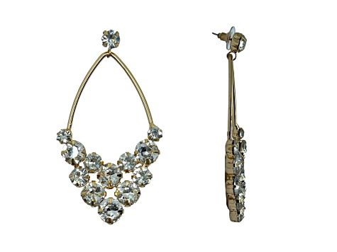 Off Park® Collection, Gold Tone V-Shape Cluster Crystal Clear Oval Earrings.