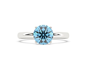 Round Blue Lab-Grown Diamond 10k White Gold Solitaire Ring 2.00ct