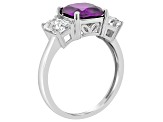 8mm Square Cushion Amethyst And White Topaz Rhodium Over Sterling Silver Ring