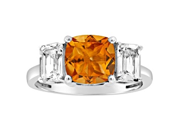 Picture of 8mm Square Cushion Citrine And White Topaz Rhodium Over Sterling Silver Ring