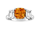 8mm Square Cushion Citrine And White Topaz Rhodium Over Sterling Silver Ring