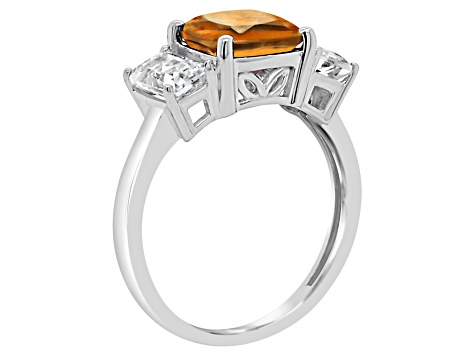 8mm Square Cushion Citrine And White Topaz Rhodium Over Sterling Silver Ring