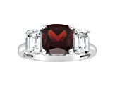 8mm Square Cushion Garnet And White Topaz Rhodium Over Sterling Silver Ring