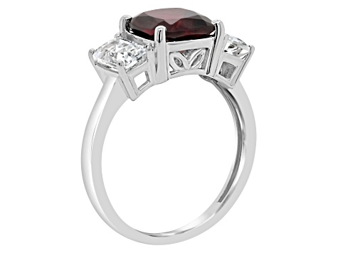 8mm Square Cushion Garnet And White Topaz Rhodium Over Sterling Silver Ring