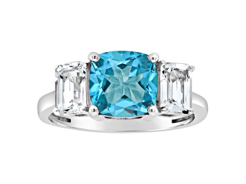 Picture of 8mm Square Cushion Swiss Blue Topaz And White Topaz Rhodium Over Sterling Silver Ring