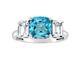 8mm Square Cushion Swiss Blue Topaz And White Topaz Rhodium Over Sterling Silver Ring
