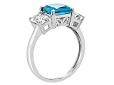 8mm Square Cushion Swiss Blue Topaz And White Topaz Rhodium Over Sterling Silver Ring