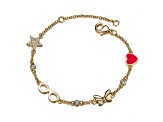 Clear Cubic Zirconia, 14K Gold Plated over Brass Red Heart Charm Bracelet for Kids