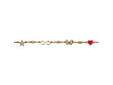 Clear Cubic Zirconia, 14K Gold Plated over Brass Red Heart Charm Bracelet for Kids