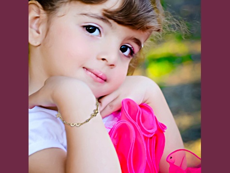 Clear Cubic Zirconia, 14K Gold Plated over Brass Red Heart Charm Bracelet for Kids