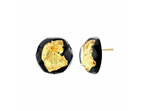 14K Yellow Gold Over Sterling Silver Gold Leaf Button Stud Lucite Earrings in Black
