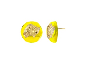 14K Yellow Gold Over Sterling Silver Gold Leaf Button Stud Lucite Earrings in Yellow