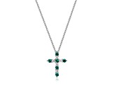 Green Lab Created Emerald Rhodium Over Sterling Silver Cross Necklace