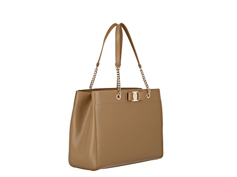Ferragamo Vara Bow Beige Smooth Leather Tote - 1DXS2A | JTV