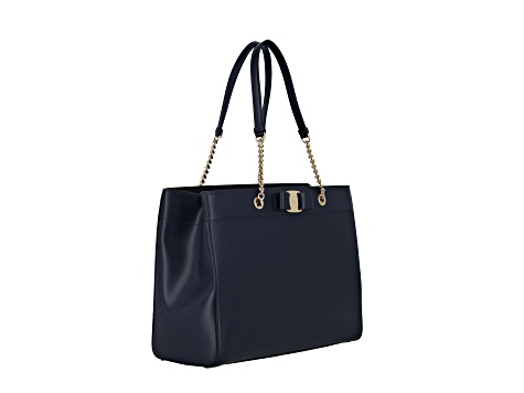 ☆FERRAGAMO☆ VARA BOW Basket Tote 2wayバッグ NATURALE/NERO Ferragamo Vara Bow Blue Smooth Leather Tote - 1DXS2B | JTV