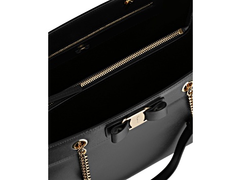 Ferragamo Vara Bow Black Smooth Leather Tote - 1DXS2C | JTV