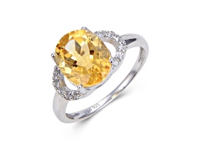 Oval Citrine with White Topaz Accents Sterling Silver Ring, 3.90ctw