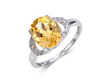Oval Citrine with White Topaz Accents Sterling Silver Ring, 3.90ctw