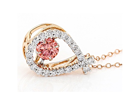 Pink and White Lab Grown Diamond 14kt Rose Gold Dancing Pendant With Cable Chain 1.00ctw