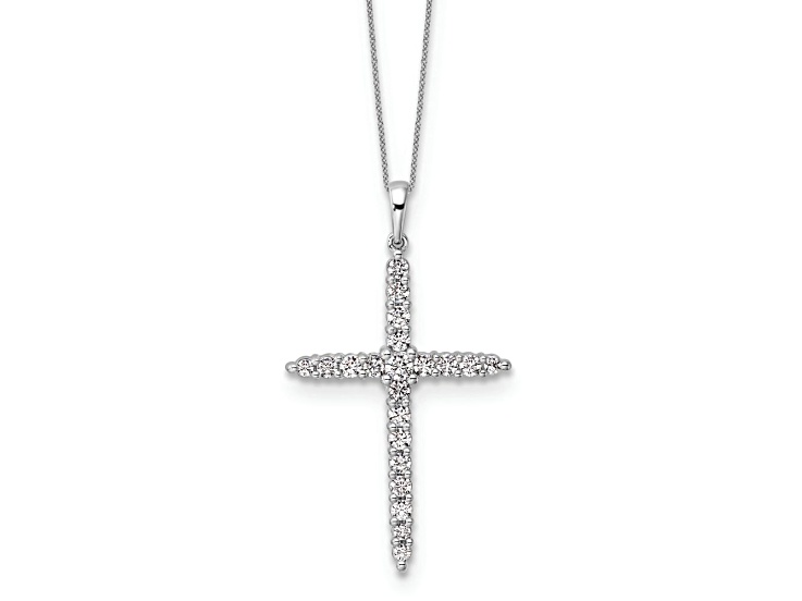 Rhodium Over 14K White Gold Polished Lab Grown Diamond VS/SI GH, Cross Pendant with Chain Necklace