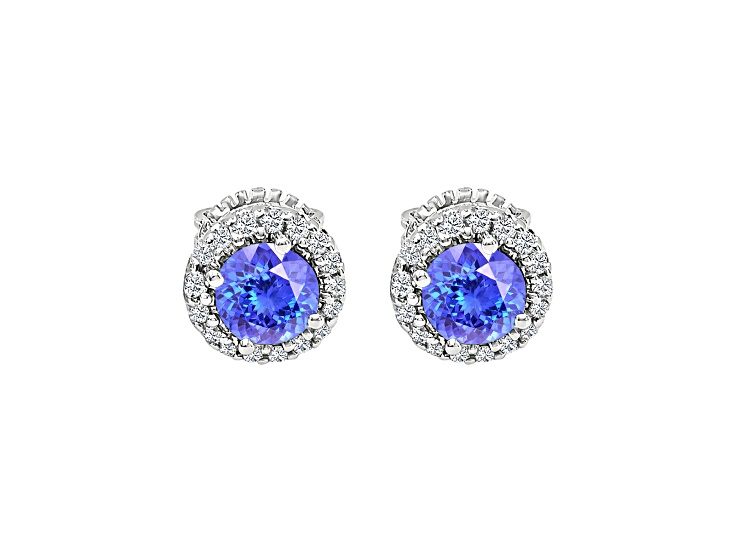 Tanzanite With White Diamond Rhodium Over 14k White Gold Earrings 0.99ctw