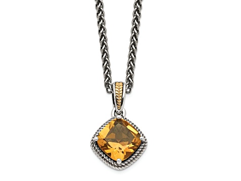 Sterling Silver with 14K Accent Antiqued Citrine Necklace