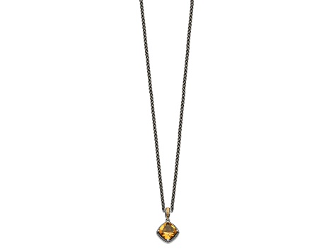 Sterling Silver with 14K Accent Antiqued Citrine Necklace