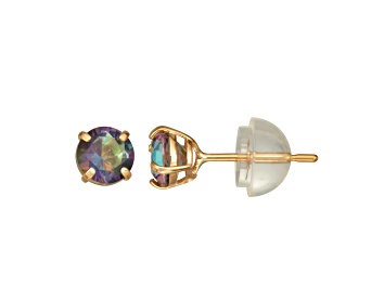 Picture of Round Mystic Fire Green Topaz 14K Yellow Gold Childrens Stud Earrings 0.66ctw
