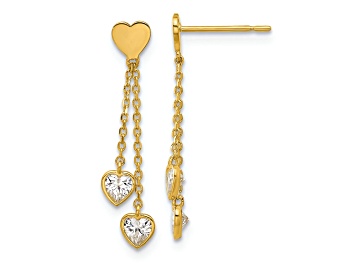 Picture of 14k Yellow Gold Polished Cubic Zirconia Hearts Post Dangle Earrings