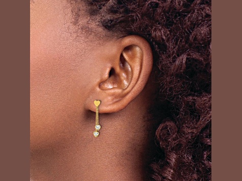 14k Yellow Gold Polished Cubic Zirconia Hearts Post Dangle Earrings