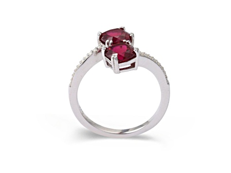 Red Lab Created Ruby and Moissanite Rhodium Over Sterling Silver Bypass Ring